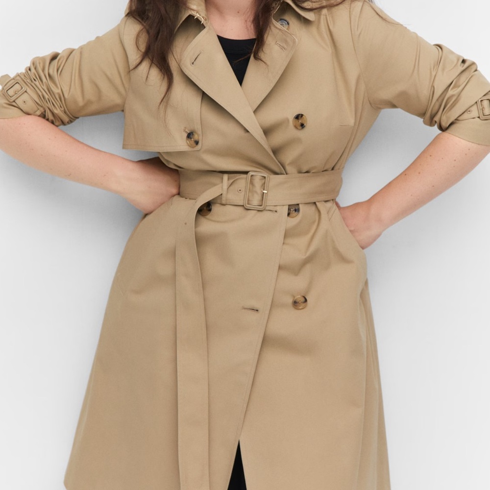 Mango Beige Double-Breasted Trench Coat with Belt